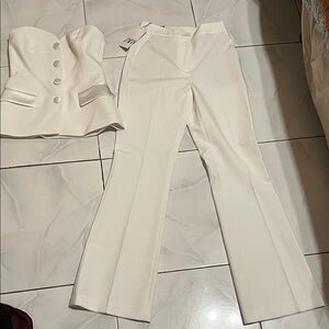 Zara Off-White Wide Leg Pants and Bustier Set
